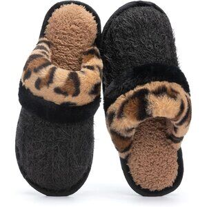 Women's  Leopard Cozy Comfy Memory Foam Slippers Slip-On Indoor House Shoes